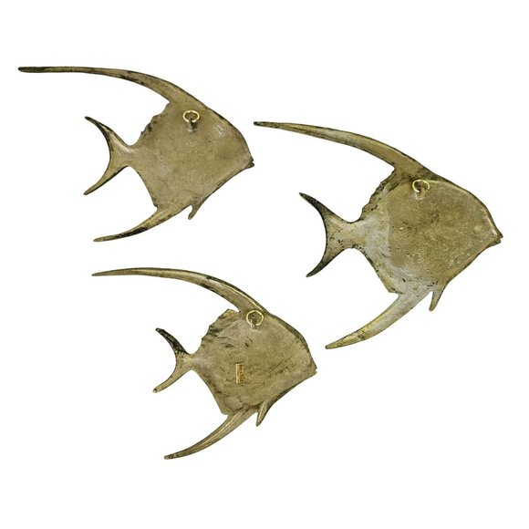 Brass Angel Fish Wall Hanging MCM Nautical Ocean Beach Decor, Set of 3 - Picture 5 of 5